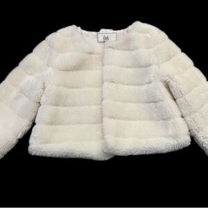 Janie and Jack Cream Faux Fur Jacket Girls 5-6T